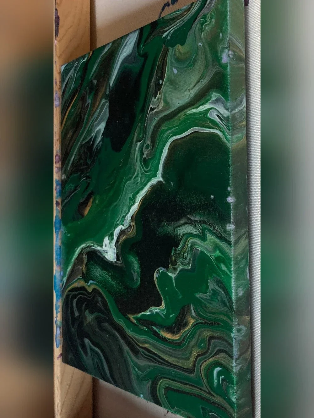 Abstract Fluid Pour Painting Green Gold Acrylic 8